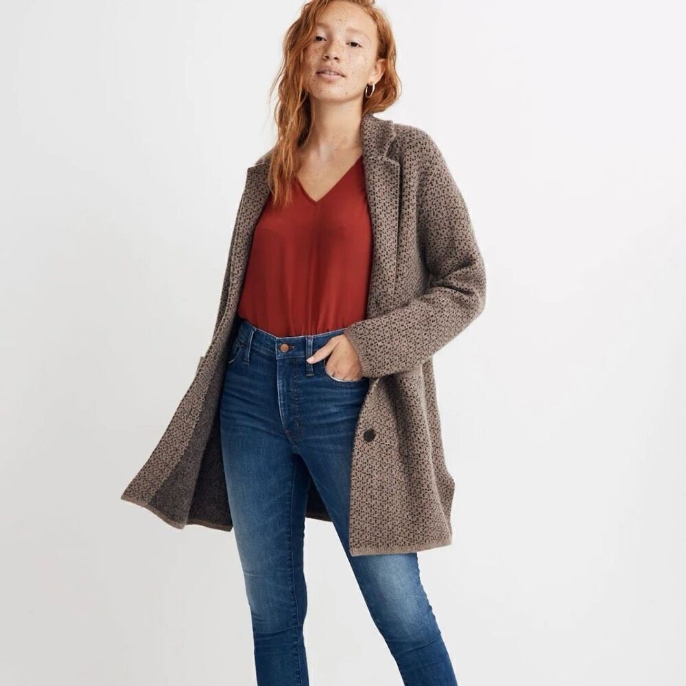 Madewell Bird's Eye‎ Sweater Coat Coziest Yarn Heather Cedar Tan XXS Oversized